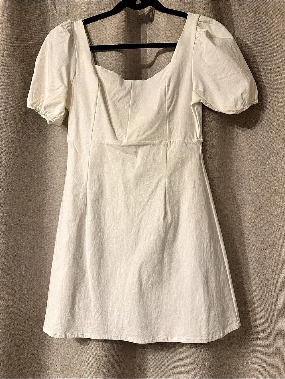 Puff Sleeve Mini Dress in White Like New
